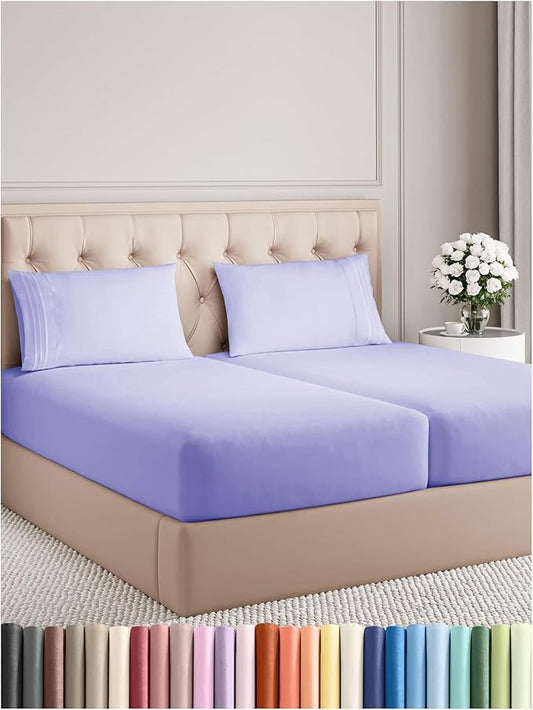 Split King Size 5 Piece Sheet Set - Comfy Breathable & Cooling Bed Sheets Set - Hotel Luxury Bedding for Women, Men, Kids, Teens, Boys & Girls - Deep Pockets, Soft, Wrinkle Free - Oeko-Tex - Lavender