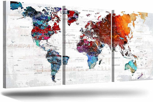 Elixart Modern Wall Art Canvas Pictures for Living Room Wall Decoration Red Orange Wall Decor for Bedroom Home Office Decor for Women Graffiti Map Paintings