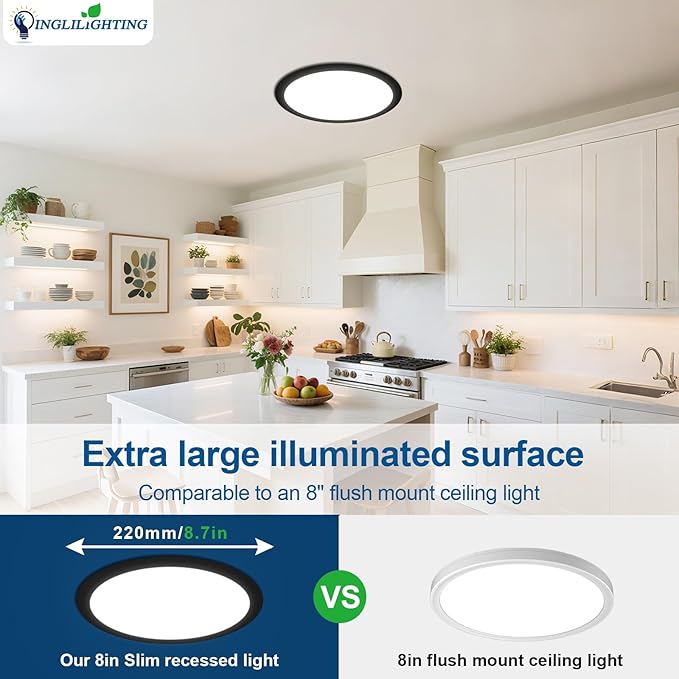 DLLT LED Recessed Ceiling Lights: Black 12 Pack 6 Inch 5CCT Ultra-Thin Lighting with Junction Box for Bedroom - 1200LM Brightness 12W Eqv 110W Dimmable Canless Wafer Downlight with ETL&FCC