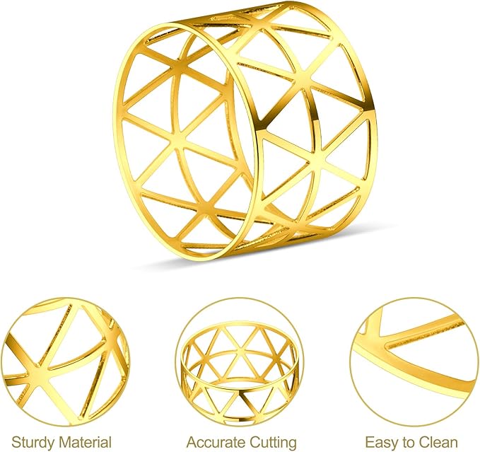 KPOSIYA Set of 20 Napkin Rings with Hollow Out Design Gold Napkin Ring Holder for Wedding Party Holiday Banquet Christmas Dinner Delicate Serviette Buckles Decor Favor (20, Style 2-Gold)