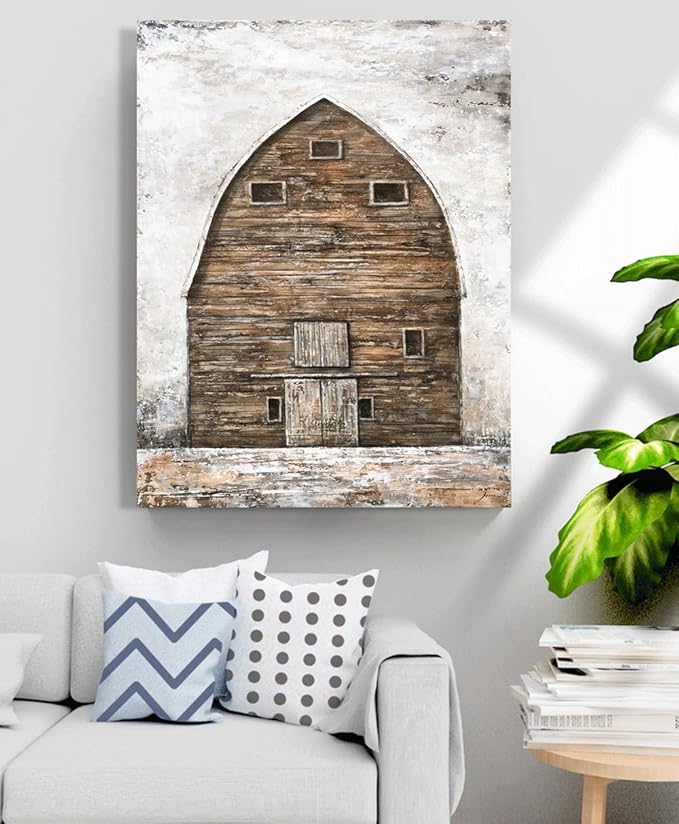 Yihui Arts Famrhouse Wall Art with Textured Old Barn Paintings Modern Abstract Rustic Artwork for Living Room Bedroom Bathroom