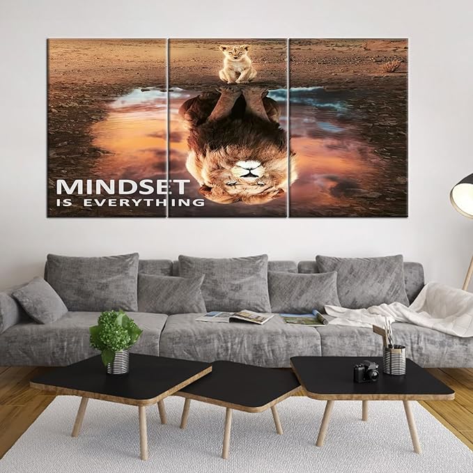 QYHART Motivational Wall Art Lion Inspirational Poster 3 Pieces Canvas Prints Artwork for Living Room Modern Home Decor Painting Pictures Stretched and Framed Ready to Hang [72''Wx 36''H]