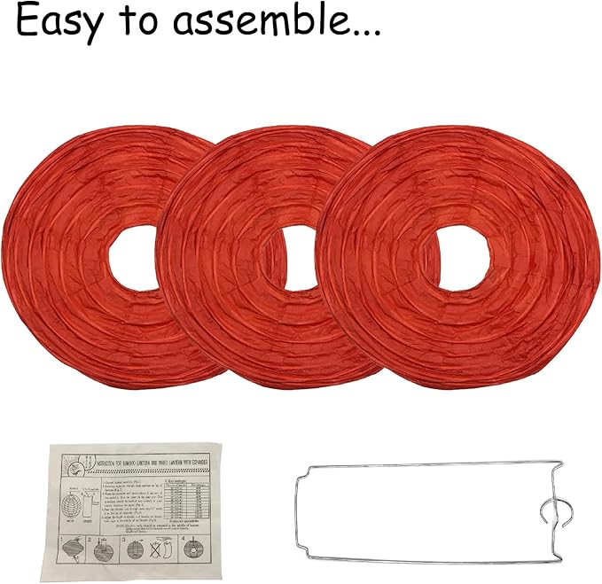 Handmade Decorative Chinese Japanese Hanging Paper Lanterns 24pcs Assorted Sizes 6", 8", 10", 12" Mixture Colors Decoration for Home, Weddings and Parties Lanterns (All Red)