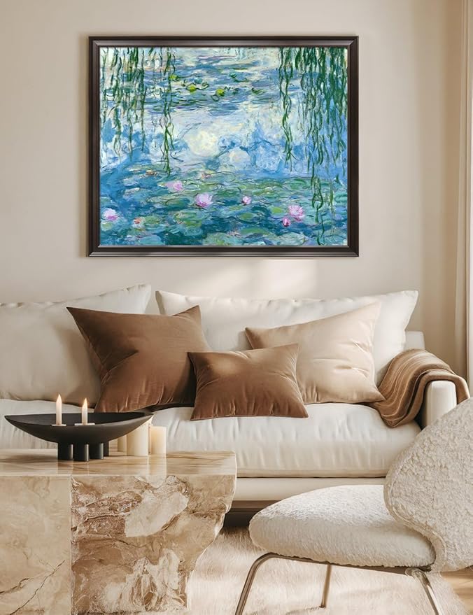 DECORARTS - Claude Monet Water Lilies 1916-1919, Large Framed Wall Art, Canvas Size 35x28, Outer Dimensions Larger With Customizable Solid Wood Frames, Giclee Canvas Print, Made in USA