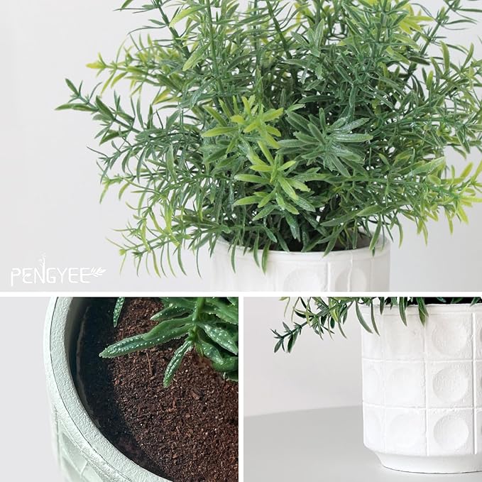 4 Pack Small Fake Plants for Home Decor, Rustic Artificial Plants Indoor in Pulp Pots, Faux Plants Indoor for Bathroom Kitchen Office Desk Shelf Farmhouse Room Decor