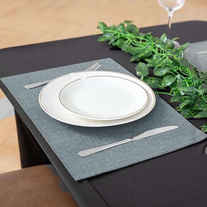 Cloth Placemats Set of 8, Linen Type Fabric Placemats Machine Washable Heat Resistant Placemats Polyester Place Mats for Halloween, Thanksgiving and Christmas Dining Table (Light Gray)