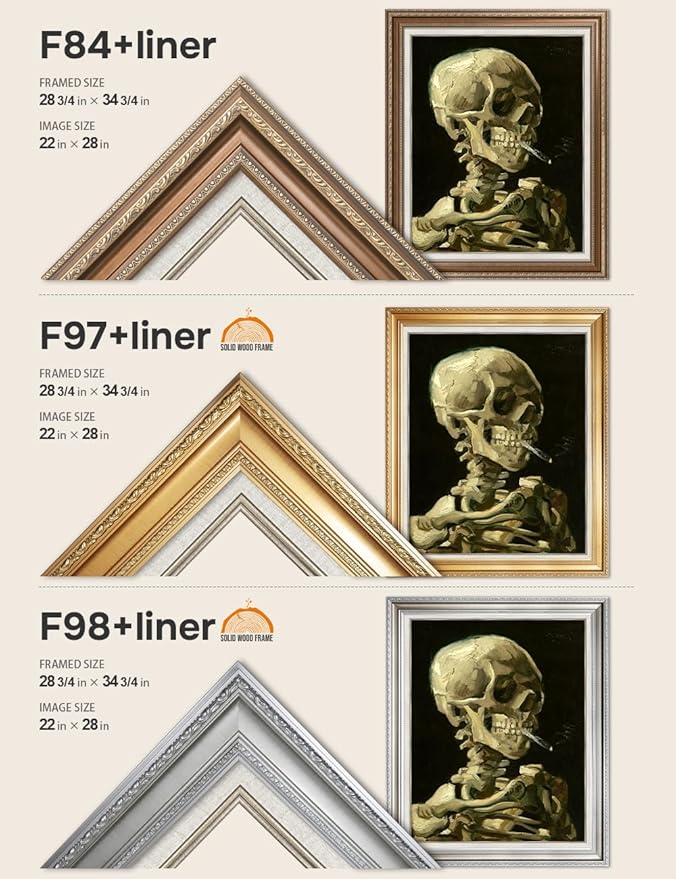 DECORARTS - Head of a Skeleton with a Burning Cigarette, Vincent Van Gogh Art Reproduction. Acid Free Cotton Canvas Giclee Print w/Bronze Frame&Mat for Wall Decor.