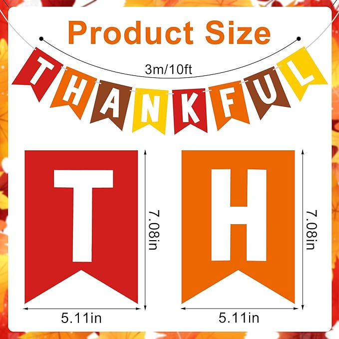 Thanksgiving Decorations Pre-strung Thankful Banner Turkey Pumpkin Maple Leaves Hanging Swirls Thanksgiving Hanging Ceiling Streamers for Indoor Outdoor Home Office Fall Autumn Harvest Party Decor