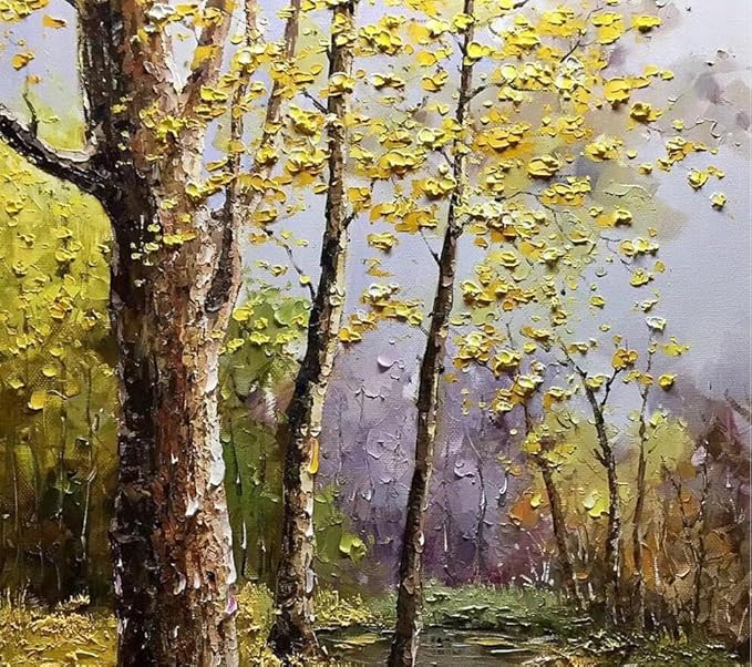 Tyed art- Contemporary Art Landscape Oil Painting On Canvas Abstract Textured Tree Painting hand-painted acrylic frame wall art Ready to hang 24x48inch