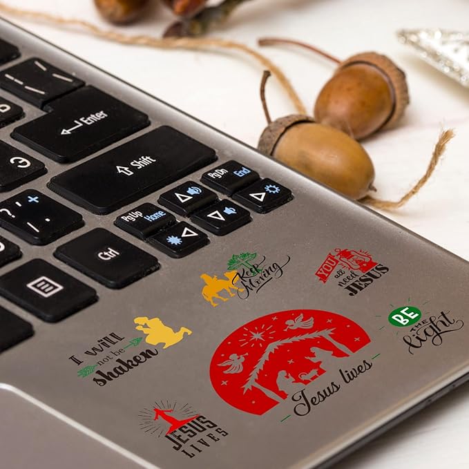 Epakh 45 Pcs Large Christmas Inspirational Vinyl Stickers for Crafts Scrapbooking Christmas Ball Bottle Decals Positive Word Window Stickers Motivational Quote Wall Decal, 45 Color Words(Jesus Style)