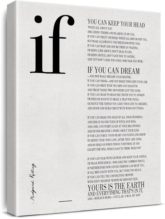 Inspirational Canvas Wall Art If Poem Positive Print Framed Painting Artwork Ready to Hang Modern Home Office Wall Decor 15x11.5 Inches