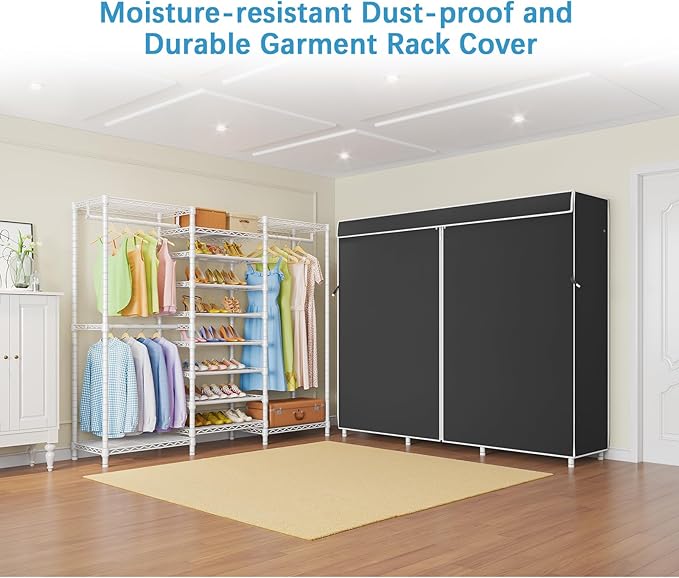 VIPEK S3C Heavy Duty Portable Closet, Adjustable Shoe Rack Wire Shelf, Large Wardrobe Organizer for Bedroom Storage, Freestanding Clothes Rack, Custom White Rack with Black Cover