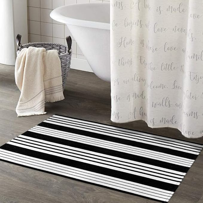 OJIA Fall Front Door Mat 24"x35" Black & White Front Door Rug Washable Entry Rug Cotton Handwoven Halloween Indoor Outdoor Doormat Small Area Rugs for Porch/Entrance