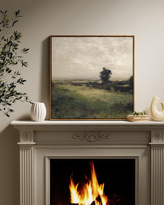 InSimSea Square Framed Canvas Wall Art, Landscape Room Decor Classical Scenery Vast Valley Grassland Oil Paintings Canvas Art Wall Decor, Home Decor for Living Room Bedroom Bedroom Office 24"x24"
