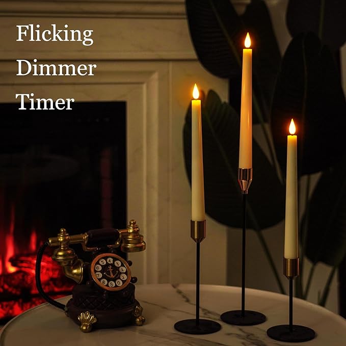 Homemory 6 Pcs Waxy Flameless Taper Candles with Remote, Flickering Battery Operated Candlesticks, Led Fake Candles Tall Candle for Home, Wedding, Party, Ivory, 9.6 inches