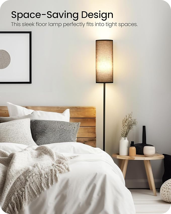 Dimmable Black Floor Lamp for Living Room with Remote and Foot Switch, Corner Floor Lamp for Bedroom, Modern Standing Tall Lamp, 10W 900LM Bulb Included, 3000K-6500K, Linen Shade, FCC Listed B06LD05W1
