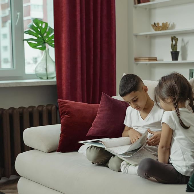 BGment Red Velvet Curtains 84 Inch for Bedroom, Thick Thermal Insulated Blackout Curtains Noise Reduce Back Tab and Rod Pocket Christmas Panels for Living Room, Set of 2 Panels, 52 x 84 Inch