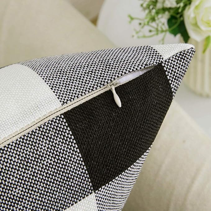 MIULEE Halloween Pack of 2 Classic Retro Checkers Plaids Polyester Linen Soft Solid Black and White Decorative Throw Pillow Covers Home Decor Outdoor Cushion Case for Sofa Bedroom Car 12 x 20 Inch