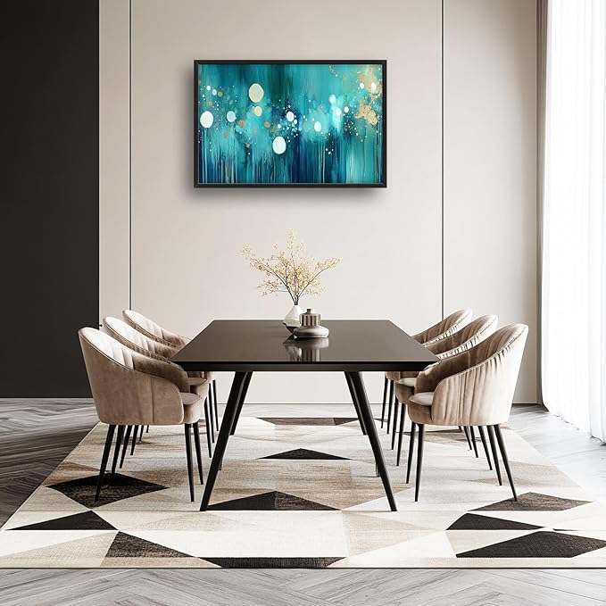 Lovira Abstract Teal and Gold Large Wall Art Turquoise Canvas Wall Decor Pictures Prints Painting Framed Home Artwork for Living Room Bathroom Bedroom Kitchen Office 24"x36"