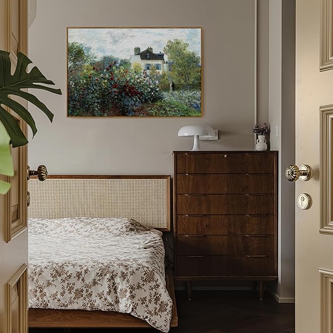 crmotu Framed Canvas Wall Art, Rustic Farmhouse Landscape Art Prints, Cottage Floral Garden Vintage Pictures, Retro Horizontal Wall Paintings for Living Room Bedroom Bathroom Office Gallery 16x24in