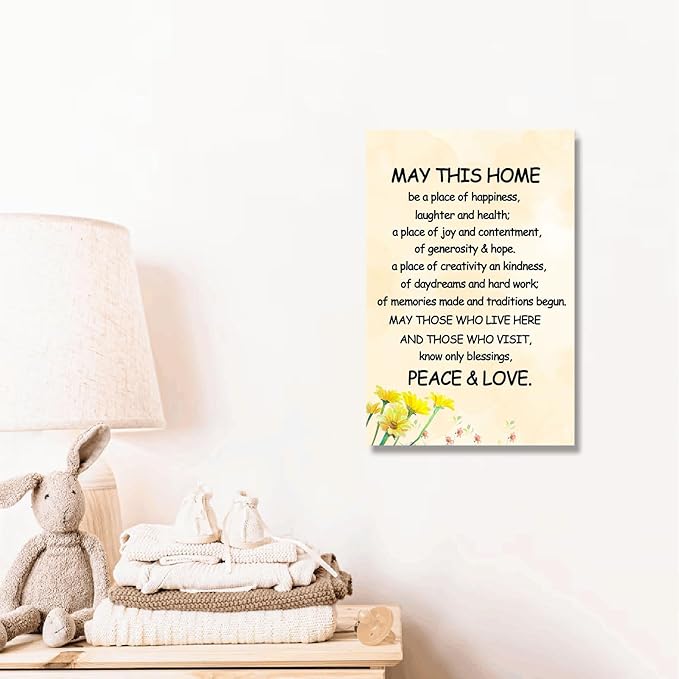New Home Blessing Wall Art May This Home Be a Place of Happiness Canvas Print Quote Painting for Home Bless this Home Wall Decor Housewarming Gifts Framed 16 * 24 inch