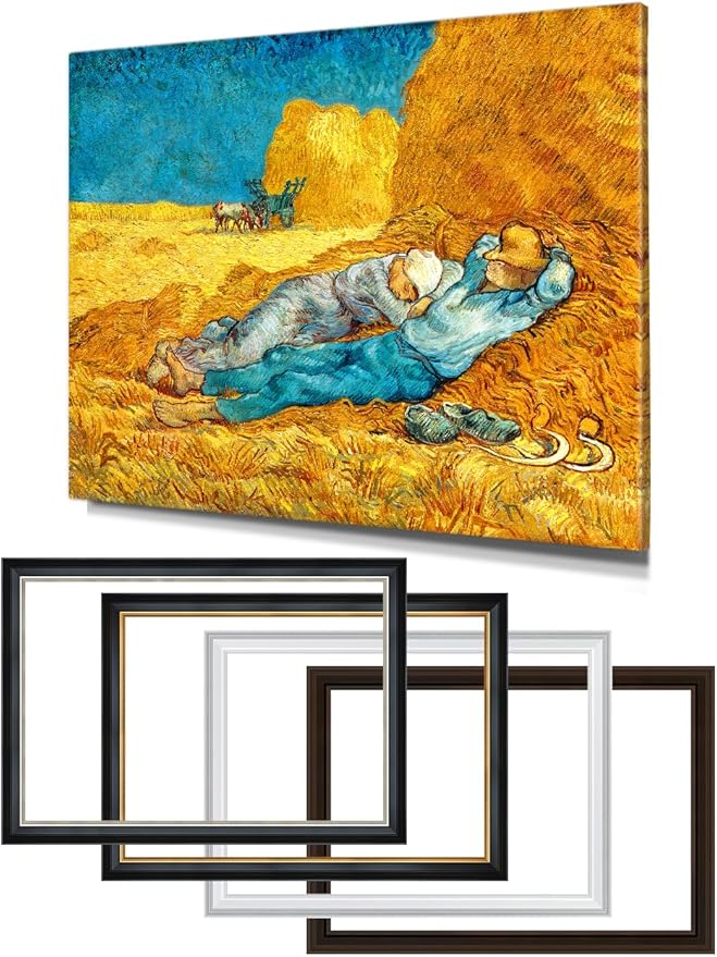 DECORARTS - Noon: Rest from Work by Vincent Van Gogh, Large Giclee Canvas Print with Solid Wood Frame, Oversized Wall Art Decor