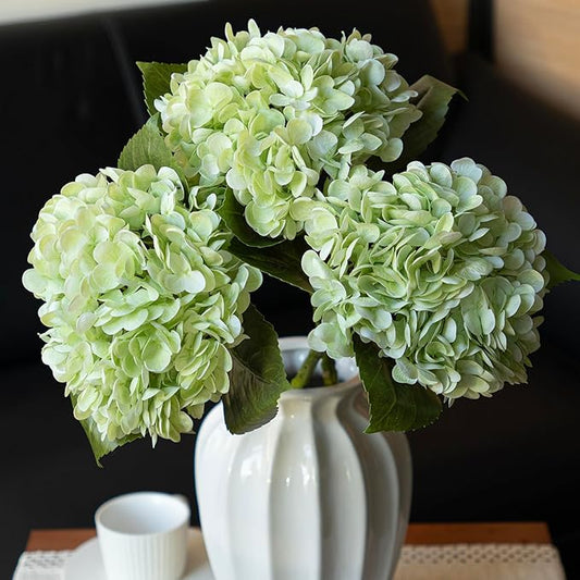 3PCS 22 inch Lifelike Artificial Hydrangea Large Real Touch Flowers Artificial Flowers Dry Flowers Outdoor Wedding Christmas Office Family Party Living Room Table Decoration (Light Green)