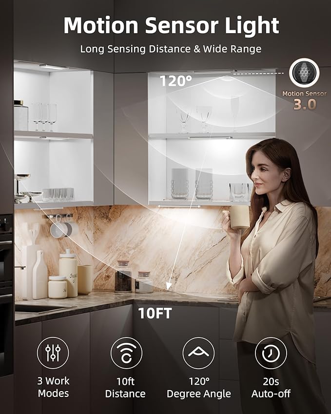 EZVALO Under Cabinet Lighting with Charging Station, Rechargeable Motion Sensor Light Indoor, Dimmable Closet Lights Wireless, 5700K, Motion Activated Under Counter Lights for Kitchen,Pantry(3 Pcs)