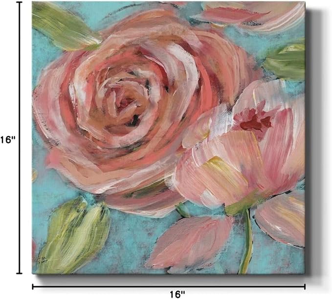 Wexford Home Square Premium Gallery Wrapped Canvas Flower Multicolor Wall Art Abstract Floral Romance Modern Pictures Print for Home Office, Ready to Hang, Blushing Coral Beauties, 16x16