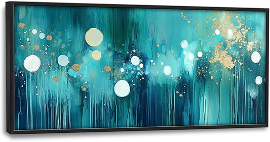 Lovira Abstract Teal and Gold Large Wall Art Turquoise Canvas Wall Decor Pictures Prints Painting Framed Home Artwork for Living Room Bathroom Bedroom Kitchen Office 30"x60"