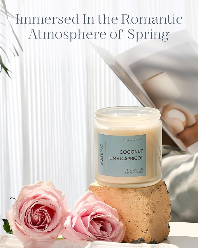 M&SENSE Coconut Vanilla Scented Candle - 11.6oz Natural Soy Wax Non Toxic Candle 70-Hour Long Lasting Burn Time, 2-Wick Aromatherqapy Gifts for Home Decor & Relaxation