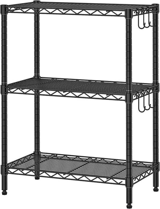 3-Tier Metal Storage Shelves, Steel Wire Rack Units Organizer, Adjustable Utility Shelf, Commercial Metal Shelf for Kitchen Garage Pantry Laundry