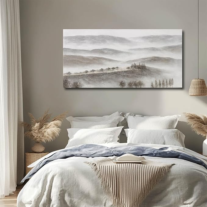 NBAODAN Grey Landscape Art Mountain and Forest Wall Art Living Room Wall Decorations Contemporary Wall Decor Prints for Bedroom Kitchen 24x48 Inch