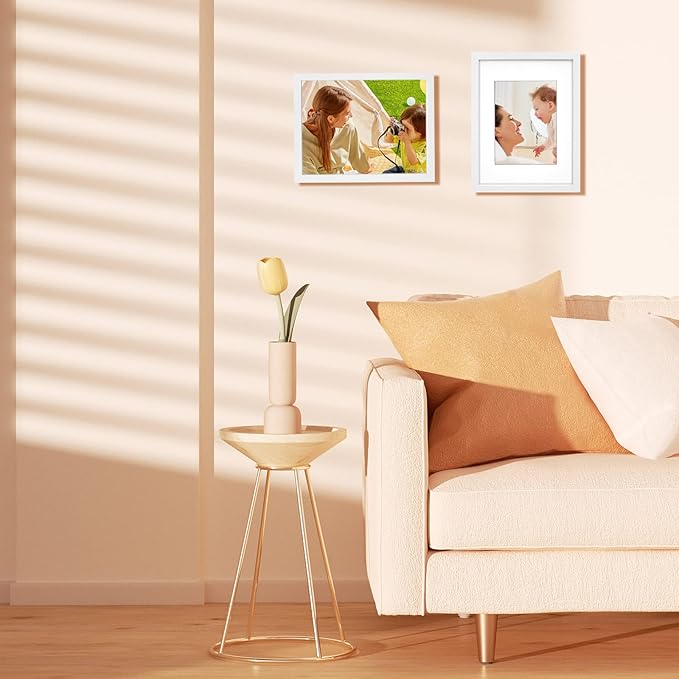 Egofine 9x12 Picture Frames Set of 4, Made of Solid Wood Covered by Plexiglass 5x7 and 6x8 with Mat or 9x12 without Mat, for Table Top Display and Wall Mounting Photo Frame White