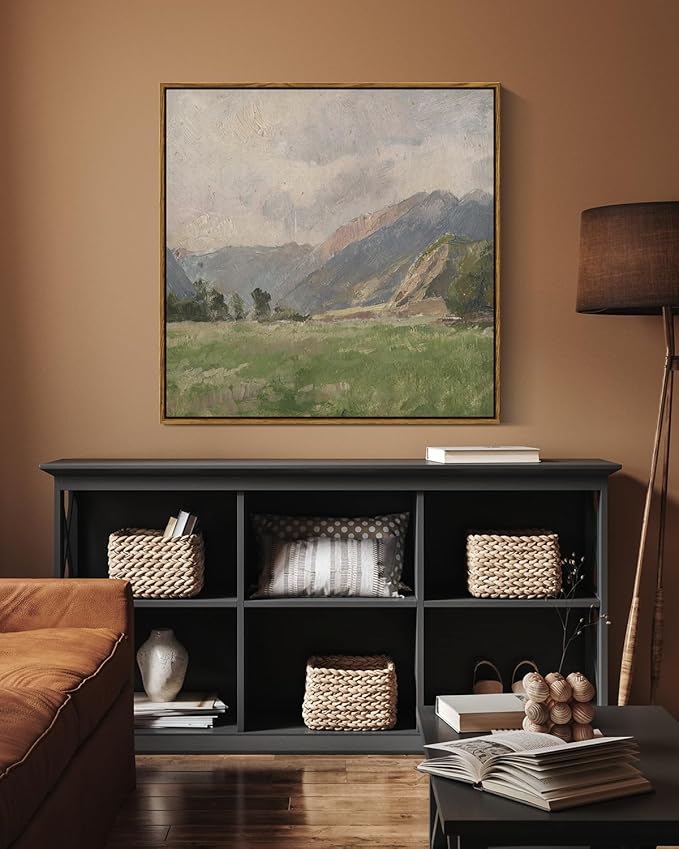 InSimSea Square Framed Canvas Wall Art, Large Decor Retro Prairie Mountain Landscape Paintings, Nature Scenery Wall Pictures for Bedroom Living Room, Canvas Prints Vintage Decor 24"x24"