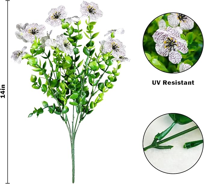 Agusbagli 10 Bundles Artificial Flowers Outdoor UV Resistant Fake Flowers No Fade Faux Plastic Greenery Shrub Plants for Wedding Home Garden Window Box Fireplace Thanksgiving Christmas Decor, White