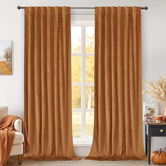 BGment Velvet Curtains 90 inches Long - Burnt Orange Blackout Velvet Curtains for Bedroom Living Room Thermal Insulated Room Darkening Fall Decor Drapes Rod Pocket and Back Tab, 2 Panels, 52 x 90 Inch