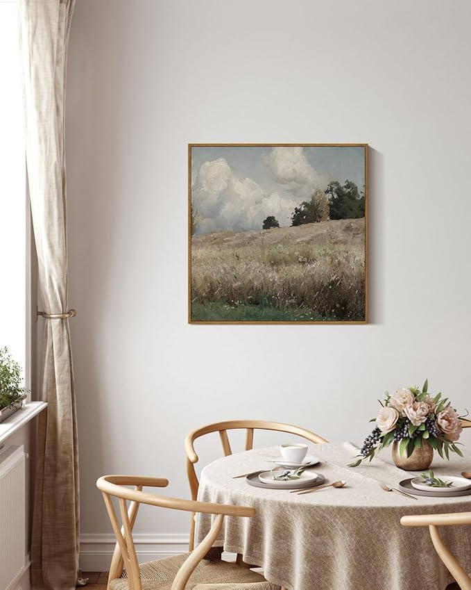 InSimSea Square Framed Canvas Wall Art, Large Decor Corn Field Countryside Paintings, Country Scenery Wall Pictures for Bedroom Bathroom, Canvas Prints Artwork, Vintage Farmhouse Decor 20"x20"