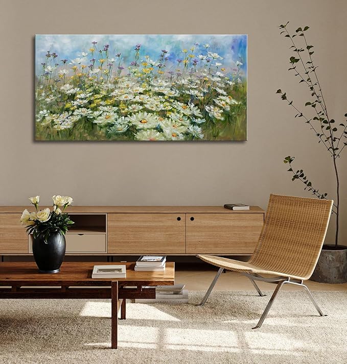 OKEXCKK Vintage Flowers Canvas Wall Art Decor Rustic Landscape Picture Poster Wildflower Large Painting Print for Bedroom Living Room Office 20"x40"