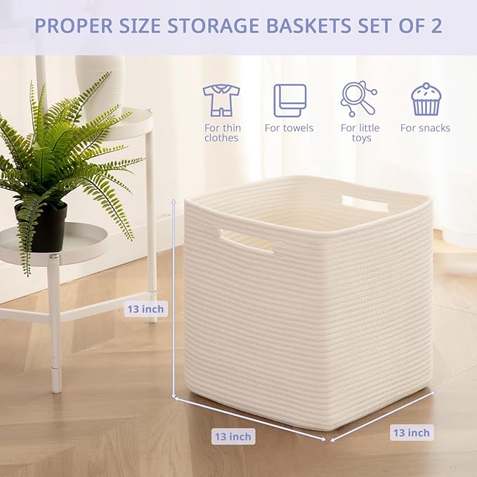 OIAHOMY Storage Cubes, 13 Inch Cube Storage Organizer, Collapsible Storage Bins, Baskets for Organizing, Storage Bins for Shelves-White, 3-PACK