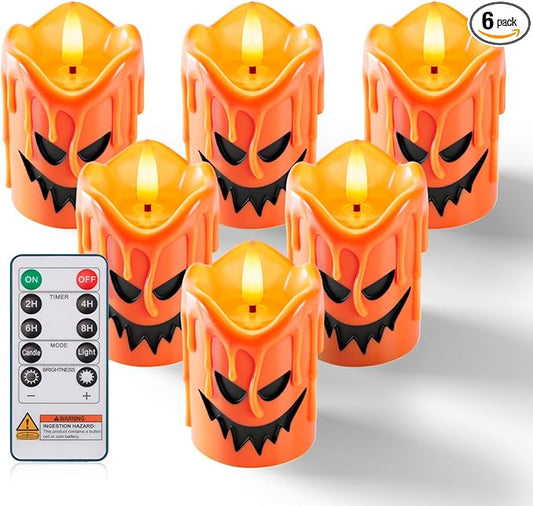 Homemory Orange Remote Control Flameless Candles, 400+Hour Real Wax Battery Operated LED Votive Candles, for Halloween Decorations, Theme Party, Wedding Table Decor, Thanksgiving Day Decor