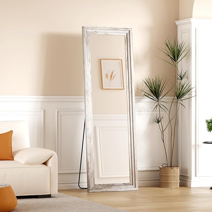 Full Length Mirror,65x22 Inch Full Length Mirror Wall Mounted,Vertical Hanging,Leaning Standing for Bedroom,Living Room,Rectangular Wooden Frame,Wood White Color.