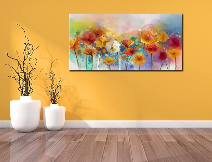 OKEXCKK Abstract Flowers Canvas Wall Art for Living Room - Colorful Floral Painting Picture Print for Bedroom, Large Artwork Wall Decor - 20"x40"