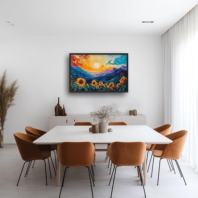 Sunflowers Framed Wall Art for Living Room, Large Flowers Canvas Wall Decor, Vintage Florals Pictures Painting, Modern Landscape Artwork for Bathroom Bedroom 36L'' × 24W''