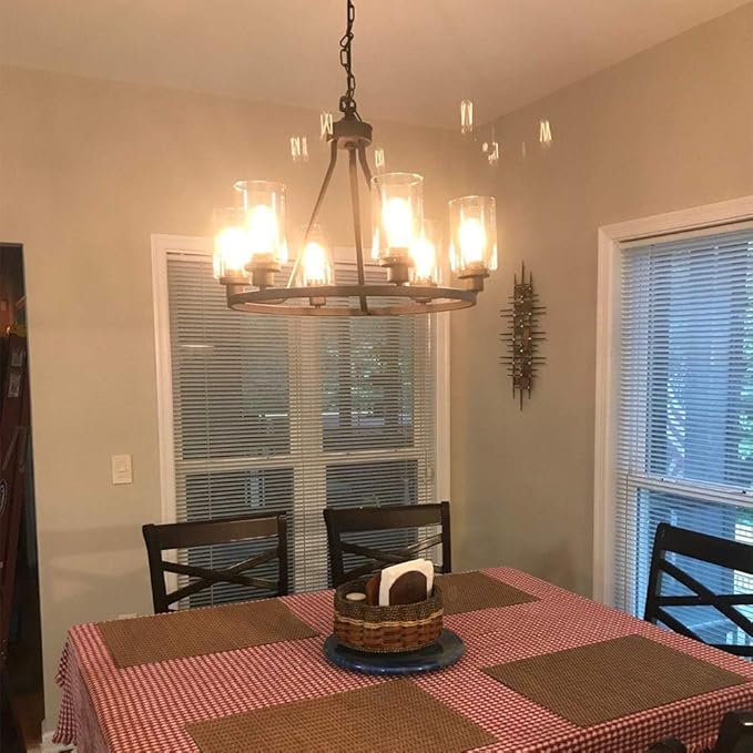 MELUCEE 6-Light Glass Chandelier Farmhouse Lighting, Kitchen Island Lighting Dining Room Light Fixtures Hanging Glass Pendant Light Oil Rubbed Bronze Finished