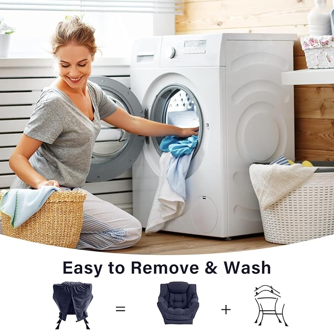 Lazy Chair with Ottoman, Modern Chair with Folding Footrest, Lounge Accent Chair, Comfortable Reading Chair (Navy Blue)