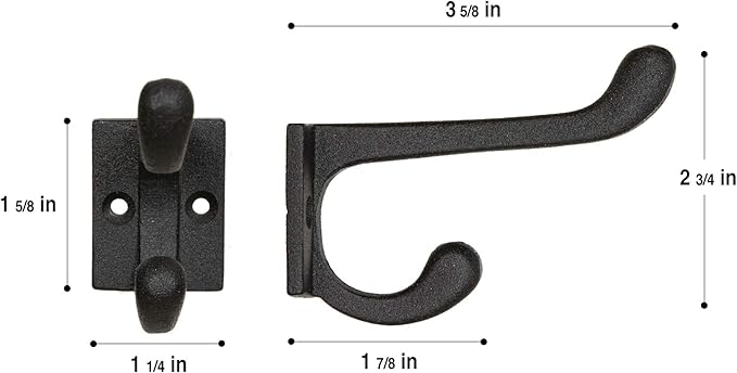 Claimed Corner Cast Iron Coat Hooks - Wall Mounted Rustic Farmhouse Matte Black Cast Iron DIY Coat Towel Hat Scarf Bags Hook 5-Pack
