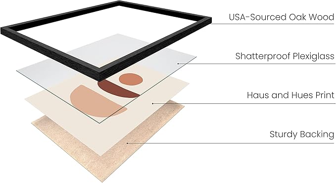 HAUS AND HUES Boho Wall Art Minimalist Wall Decor - Boho Art Prints Neutral Poster, Geometric Art Mid Century Modern Wall Art Wall Decor, Sun Semi Circle (Black Framed, 12x16)