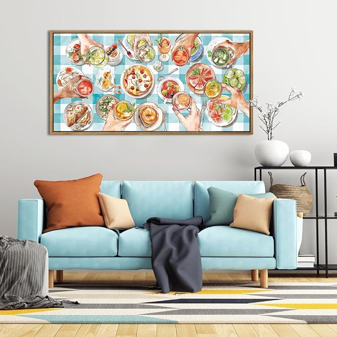 ANHUIB Large Kitchen Wall Art 20x40 Inch Modern Cheers Wall Decor Colorful Food Wall Art Watercolor Gathering Decor Abstract Friends Party Art Print for Kitchen Dining Room