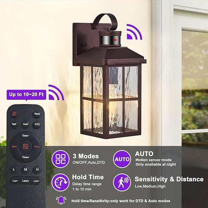 Porch Lights Outdoor with Remote Control: Motion Sensor Exterior Lighting Fixtures Intelligent 4 Lighting Modes Outdoor Wall Lights Sconce Lights for House Patio Front Door Garage